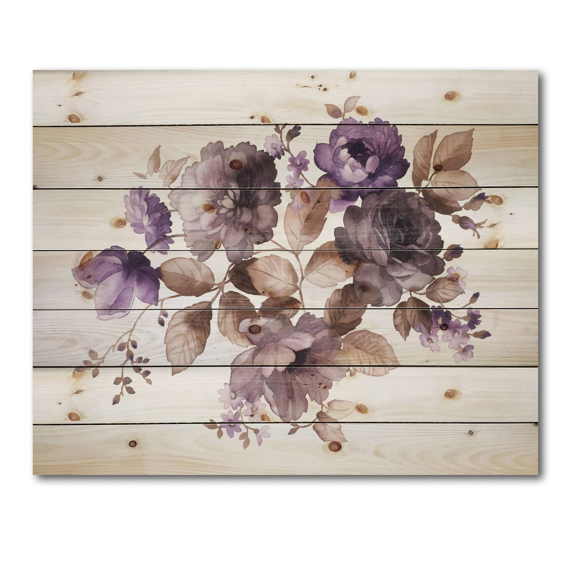 Designart - Purple Retro Flowers With Brown Leaves